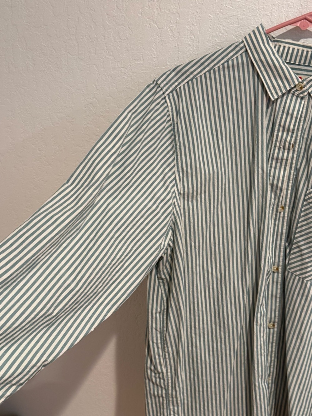 Marine Layer Green & White Vertical Stripe Oversized Button-Down Shirt - Picture 2 of 7